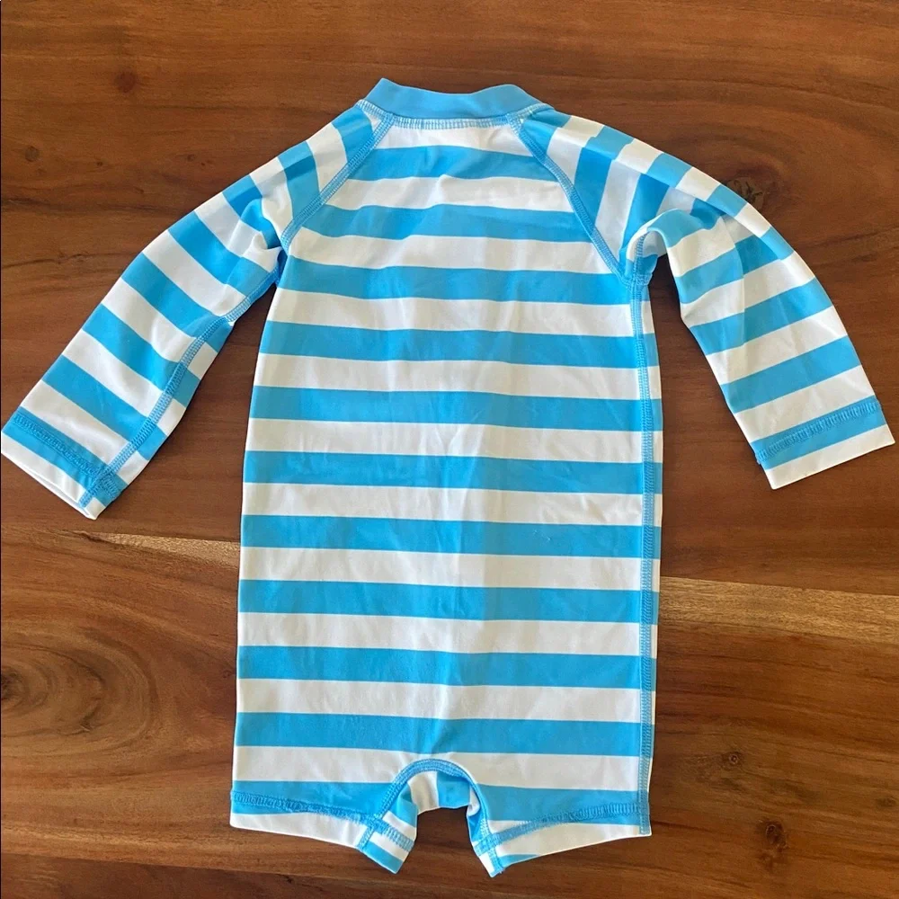 Hanna Andersson Blue and White Striped Kids Rash Guard One-Piece